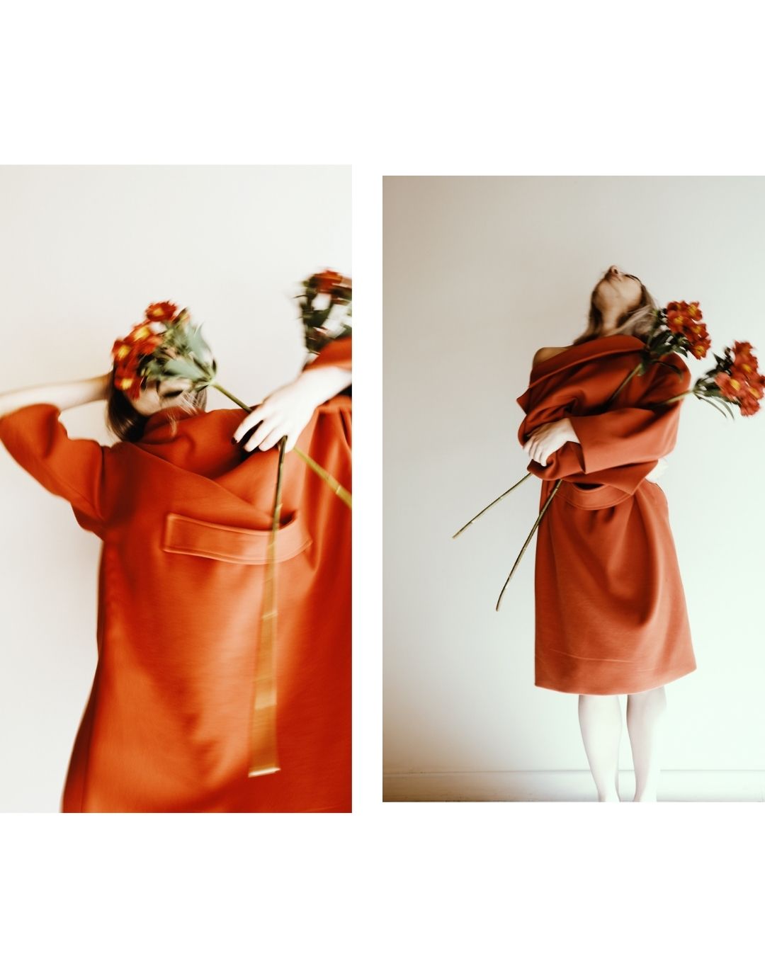 Figure in a red coat in a softly lit pale interior, in colour by Lilit L Hovhanni.