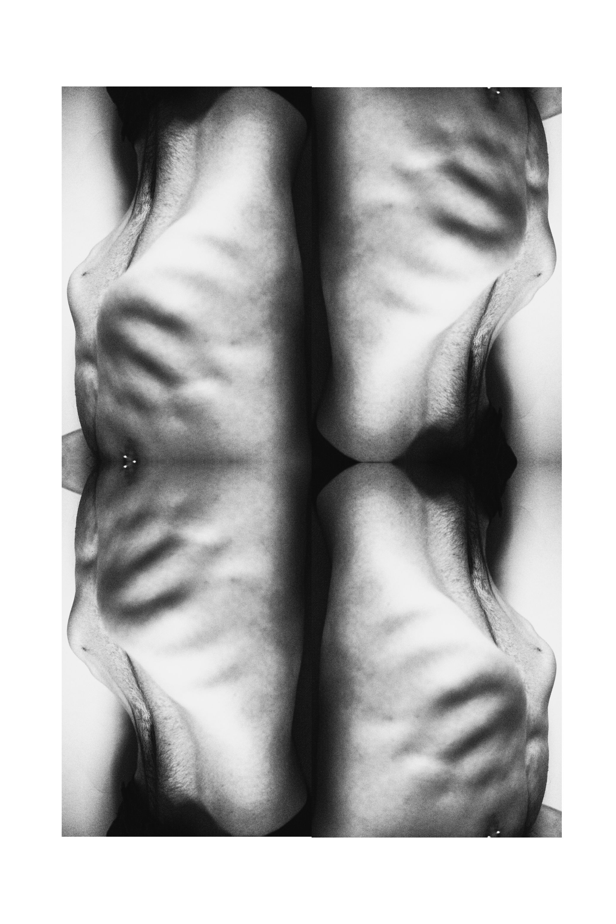 One face or gesture copied over and over into a single frame, in black and white.