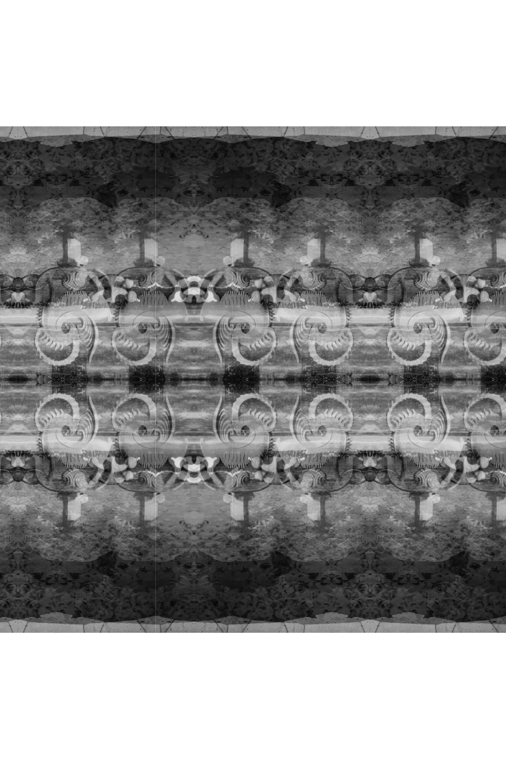 Strips of the same photograph stacked into one tall image, in black and white.